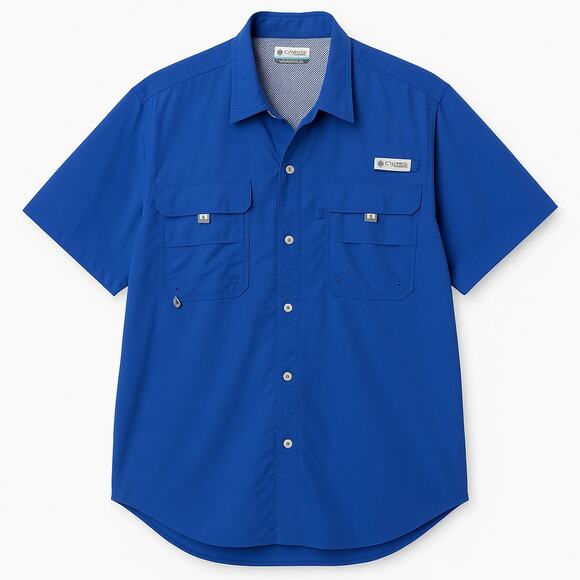 Columbia PFG Fishing Shirt Blue Short Sleeve Button Front Men’s 2XT Vented - Picture 1 of 13